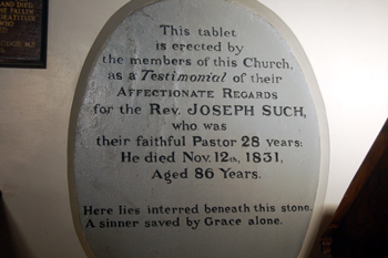 Plaque to Joseph Such inside West End Baptist Meeting December 2009